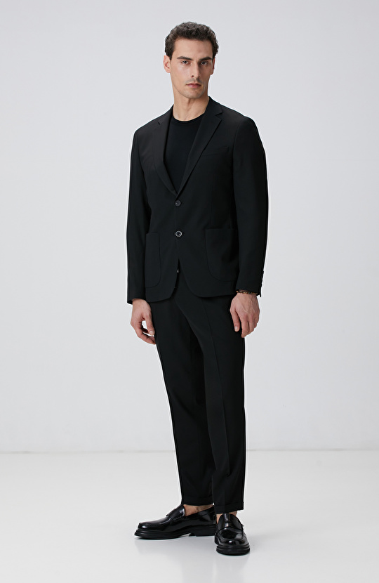 Siyah Mikro Desenli Dokuma Takım Elbise