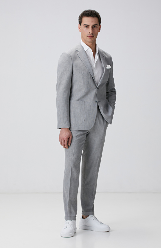 Gri Mikro Desenli Dokuma Takım Elbise