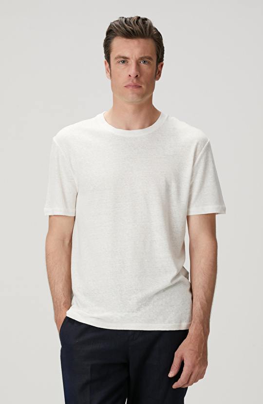 Kırık Beyaz Keten Karışımlı T-shirt Kırık Beyaz Keten Karışımlı T-shirt