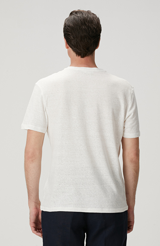 Kırık Beyaz Keten Karışımlı T-shirt