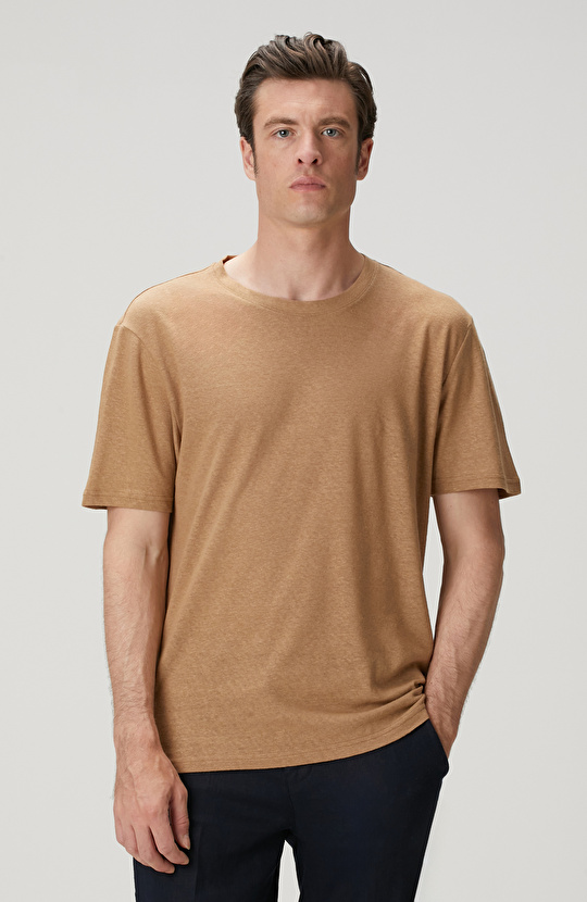 Vizon Keten Karışımlı T-shirt Vizon Keten Karışımlı T-shirt
