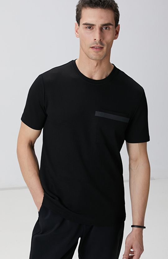 Siyah Baskılı Örme T-shirt