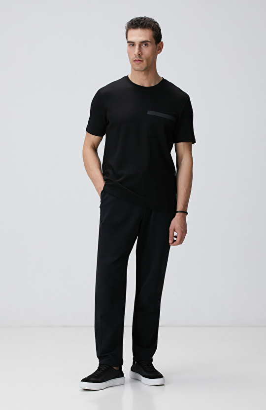 Siyah Baskılı Örme T-shirt