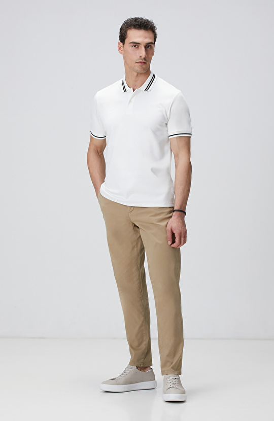 Kırık Beyaz Polo Yaka Örme T-shirt