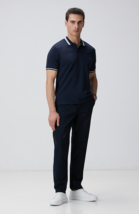 Lacivert Polo Yaka Örme T-shirt