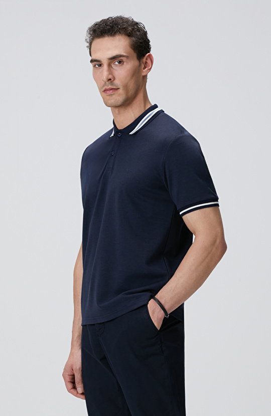 Lacivert Polo Yaka Örme T-shirt