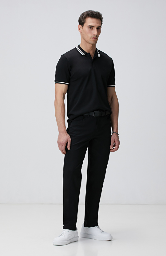 Siyah Polo Yaka Örme T-shirt