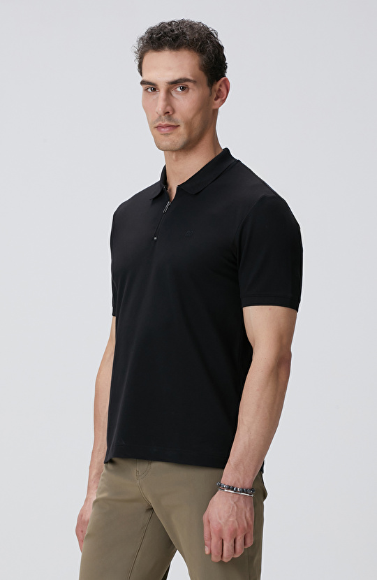 Siyah Polo Yaka Örme T-shirt