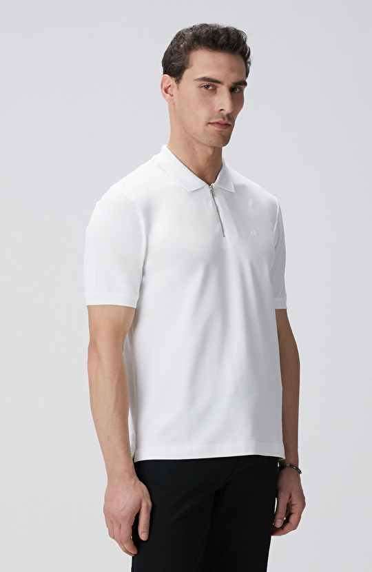 Kırık Beyaz Polo Yaka Örme T-shirt