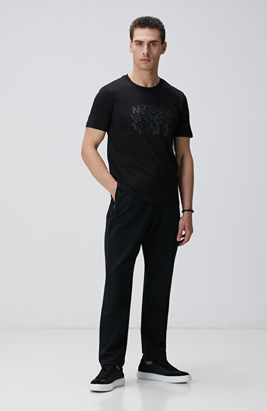 Siyah Network Baskılı Örme T-shirt