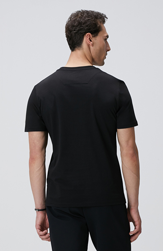 Siyah Network Baskılı Örme T-shirt