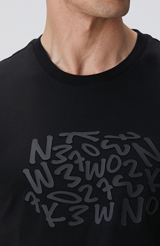 Siyah Network Baskılı Örme T-shirt