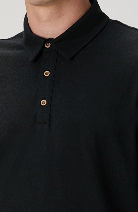 Siyah Keten Karışımlı T-shirt