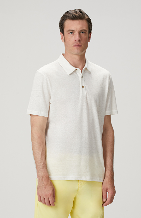 Kırık Beyaz Keten Karışımlı T-shirt