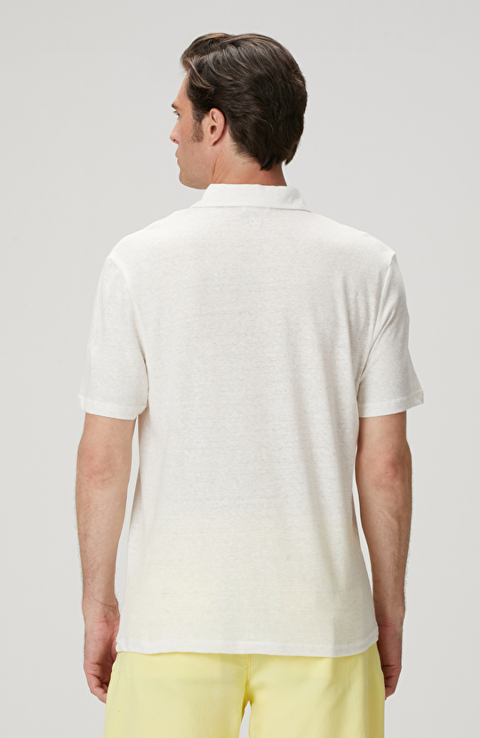 Kırık Beyaz Keten Karışımlı T-shirt