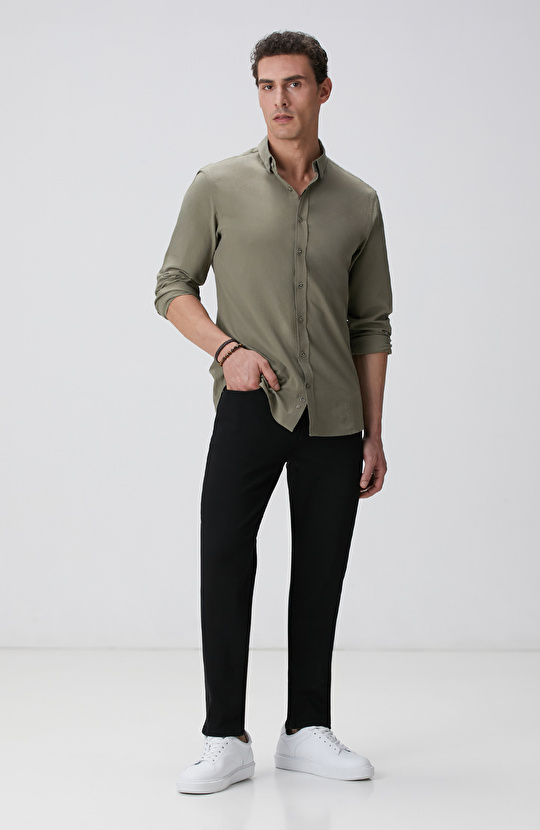 Haki Gofre Desenli Gömlek