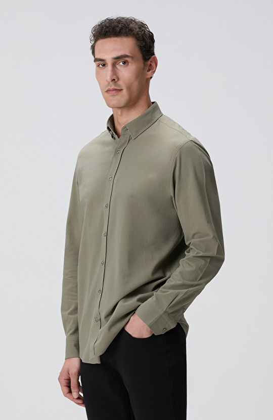 Haki Gofre Desenli Gömlek