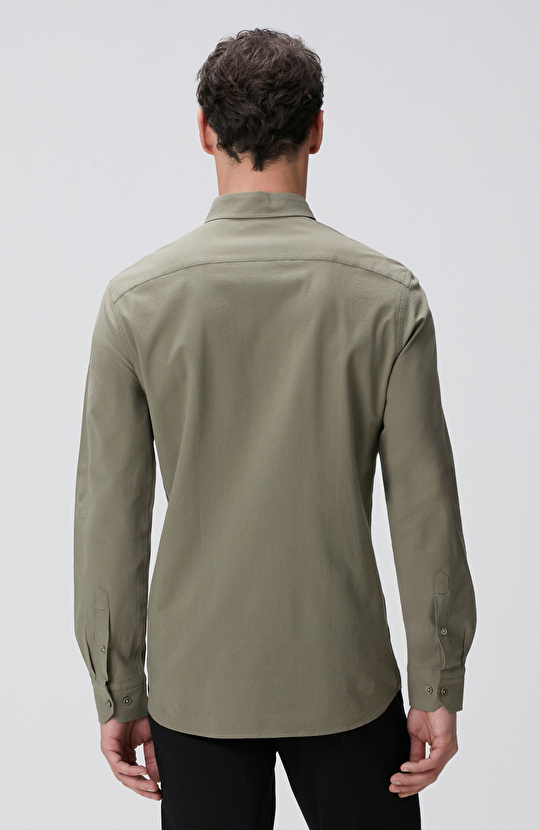 Haki Gofre Desenli Gömlek