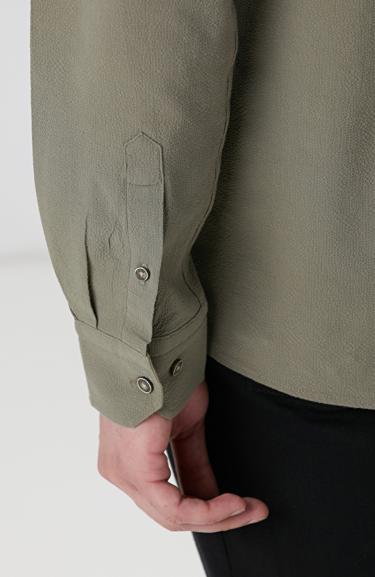 Haki Gofre Desenli Gömlek