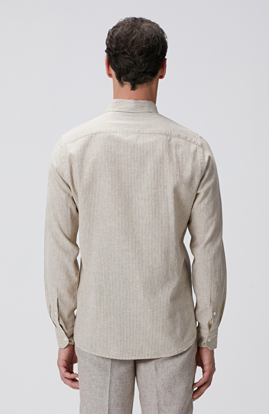 Vizon Çizgili Keten Karışımlı Gömlek