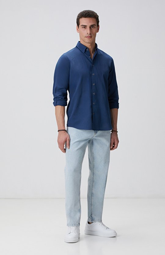 Indigo Mikro Desenli Gömlek