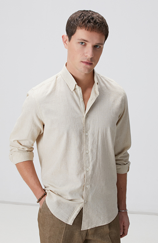Naturel Keten Karışımlı Gömlek