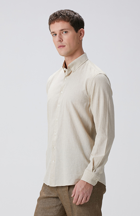 Naturel Keten Karışımlı Gömlek