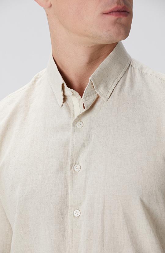 Naturel Keten Karışımlı Gömlek