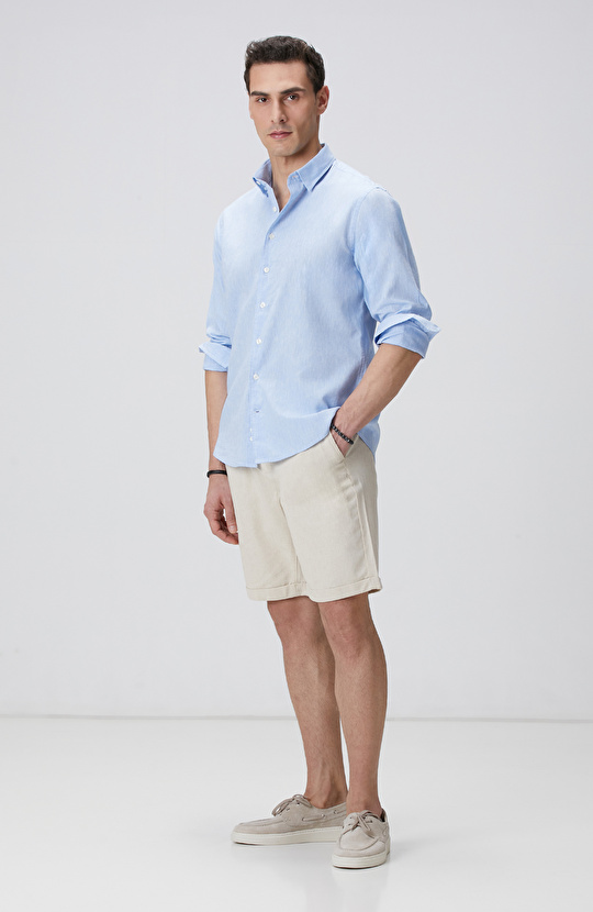 Açık Mavi Keten Gömlek