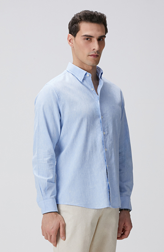 Açık Mavi Keten Gömlek