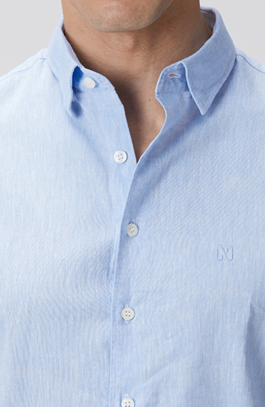 Açık Mavi Keten Gömlek