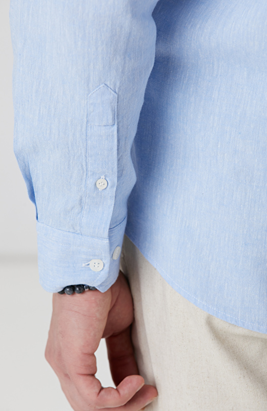Açık Mavi Keten Gömlek