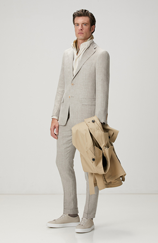 Kırık Beyaz Keten Karışımlı Gömlek