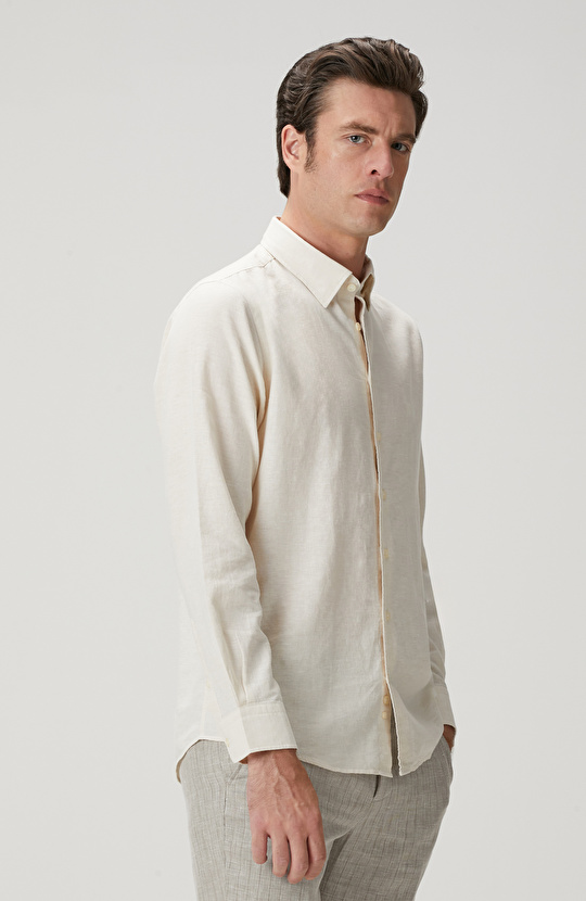Kırık Beyaz Keten Karışımlı Gömlek