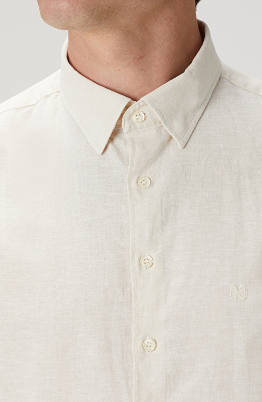 Kırık Beyaz Keten Karışımlı Gömlek