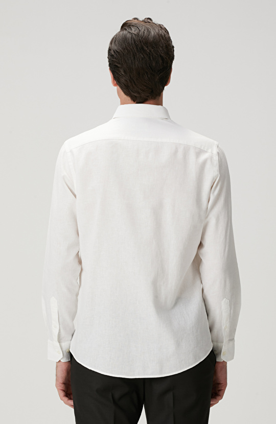 Beyaz Keten Karışımlı Gömlek