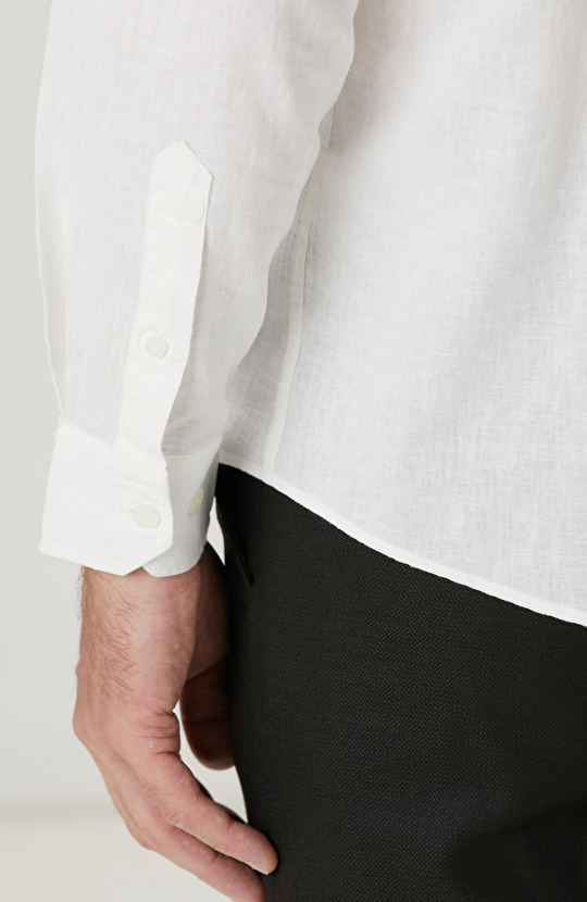 Beyaz Keten Karışımlı Gömlek