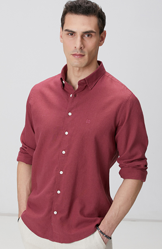 Bordo Keten Gömlek