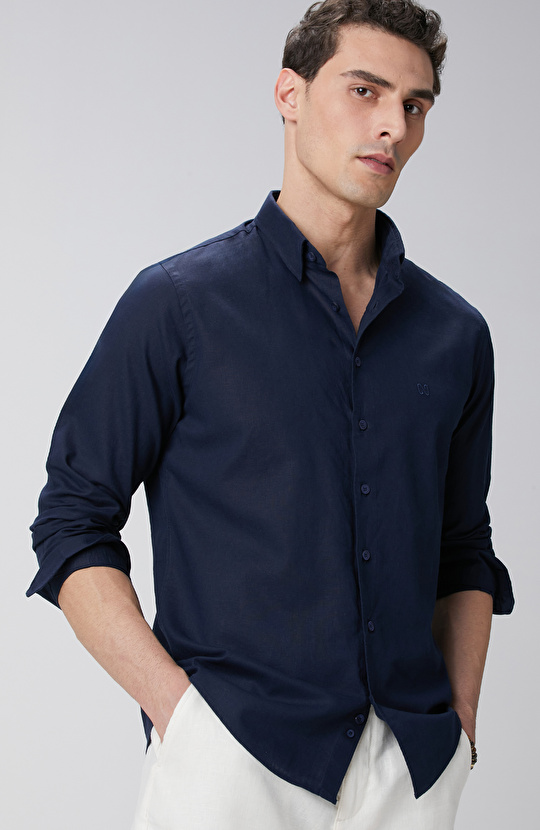 Lacivert Keten Gömlek