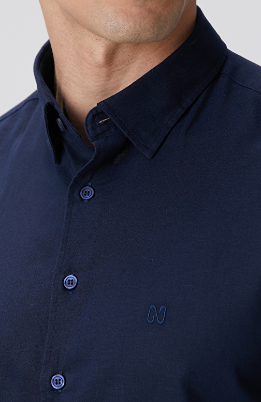 Lacivert Keten Gömlek