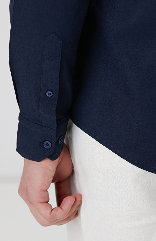 Lacivert Keten Gömlek