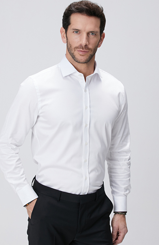 Beyaz Pamuk-Saten Gömlek