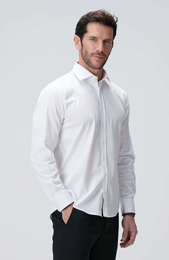 Beyaz Pamuk-Saten Gömlek