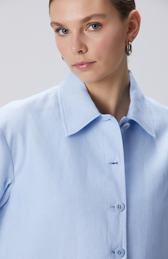 Açık Mavi Keten Ceket