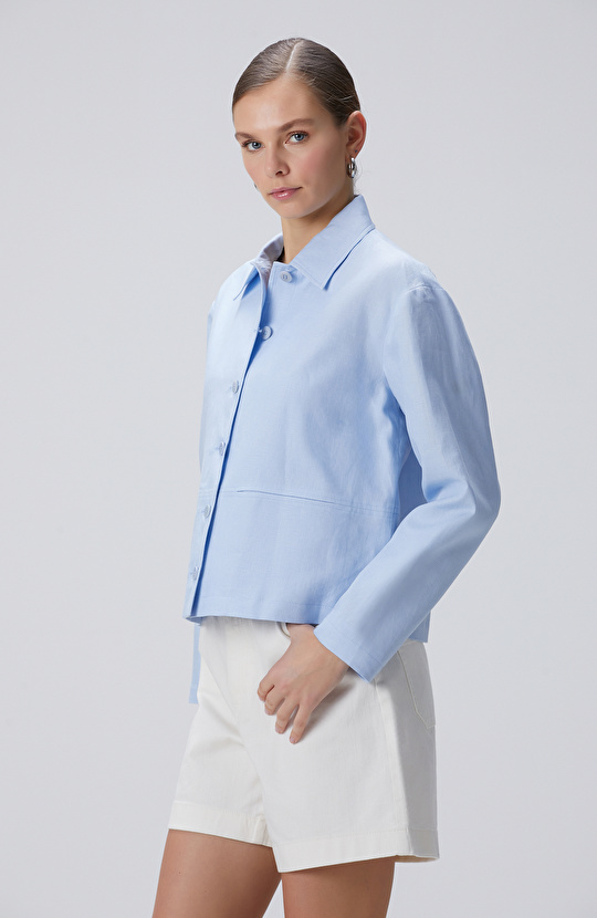 Açık Mavi Keten Ceket