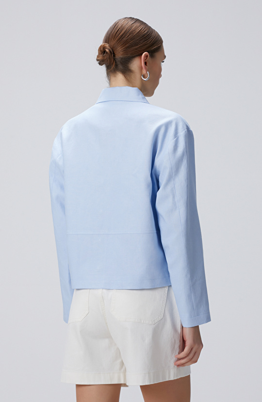 Açık Mavi Keten Ceket