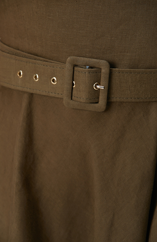 Haki Midi Keten Elbise