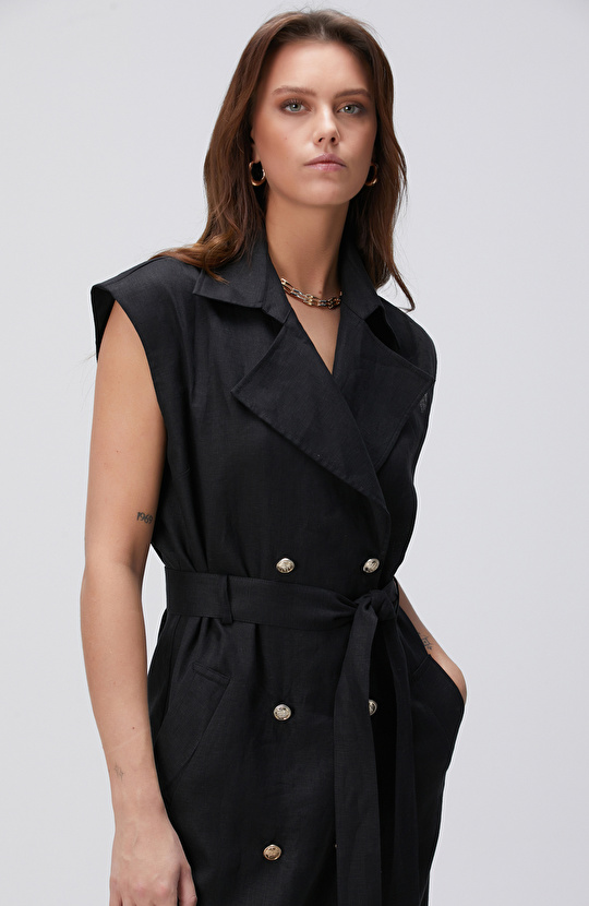 Siyah Maxi Keten Elbise