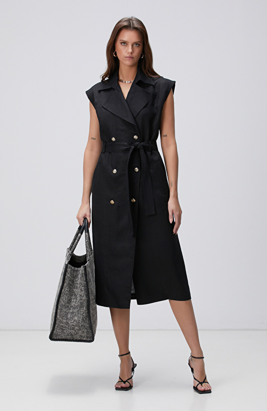 Siyah Maxi Keten Elbise