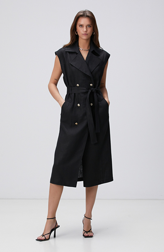 Siyah Maxi Keten Elbise